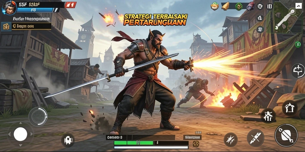 Tangkapan layar gameplay <strong>555F</strong> yang menunjukkan serangan strategis.