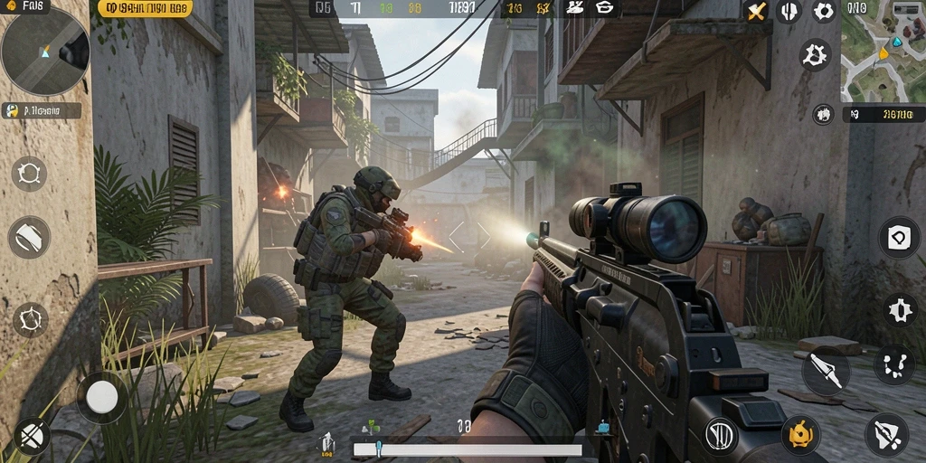Tangkapan layar utama FO8 menampilkan aksi intens dalam pertempuran FPS.