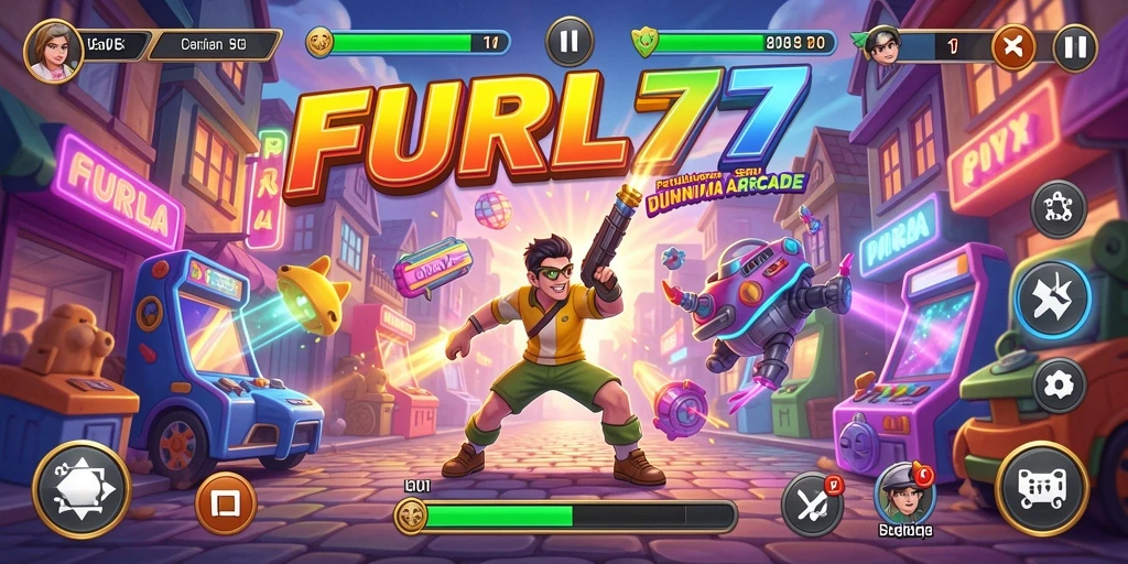 Tangkapan layar utama FURLA77 menunjukkan aksi seru dalam gameplay arcade.