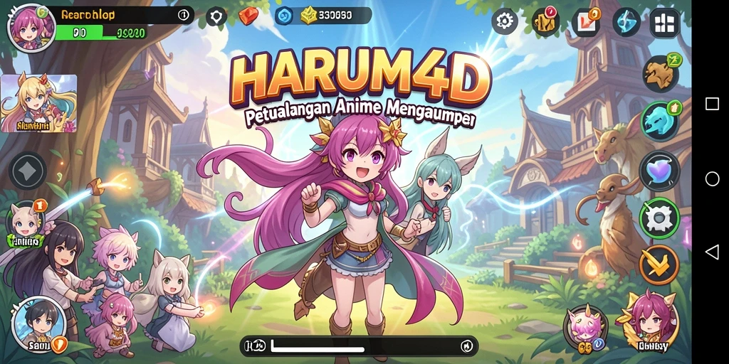 Tampilan gameplay dari game Anime HARUM4D yang penuh petualangan.