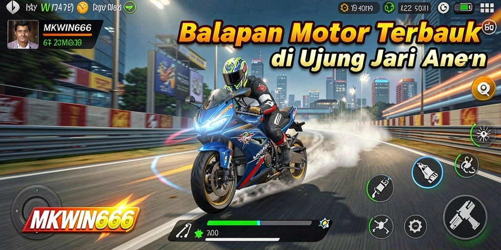Screenshot gameplay MKWIN666 yang menunjukkan aksi balapan motor mencekam.