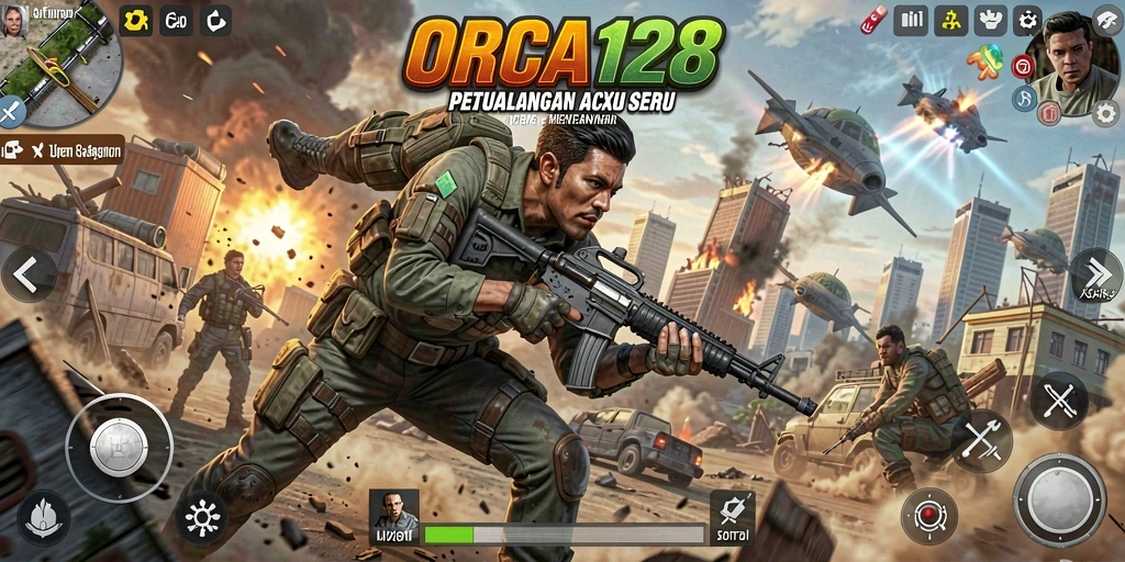 Tampilan gameplay ORCA128 yang mendebarkan dan penuh aksi.