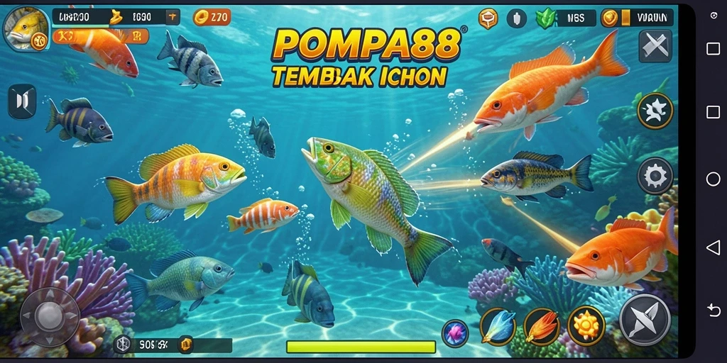 Screenshot gameplay POMPA88 menampilkan aksi seru menembak ikan.