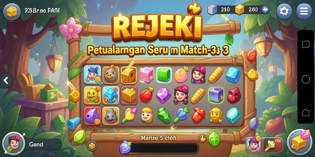 Tampilan gameplay seru dalam permainan Match-3 REJEKI.
