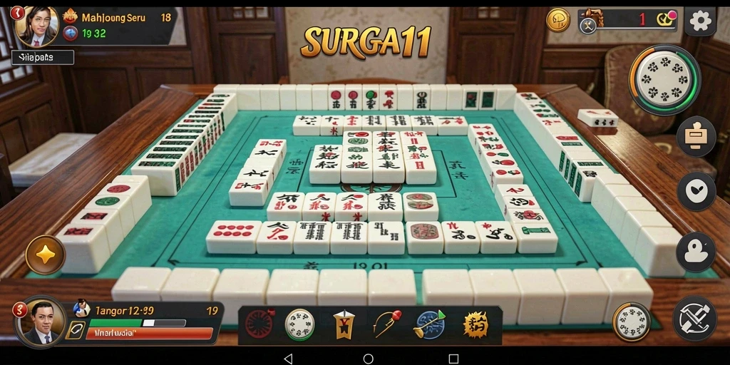 Tangkapan layar gameplay SURGA11 yang menampilkan serunya bermain Mahjong.