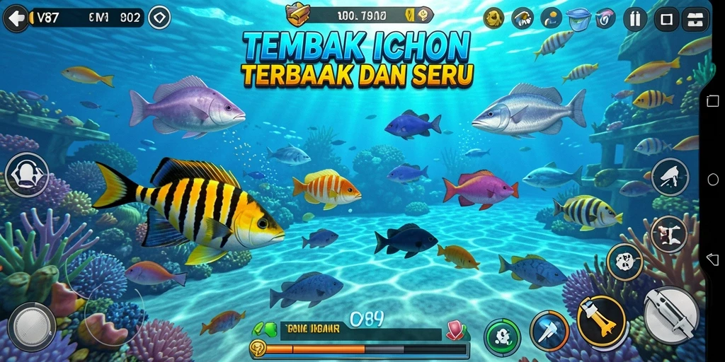 Tampilan gameplay memukau dari V87 dalam menembak ikan.