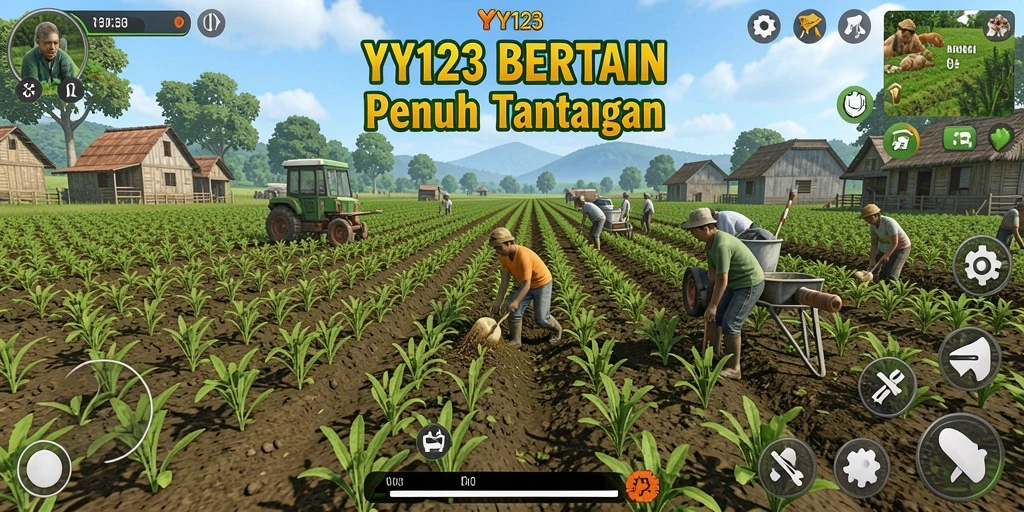 Screenshot gameplay YY123 yang menampilkan aktivitas bertani.